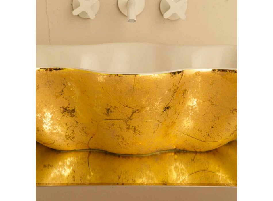 Lavabo di design da appoggio in ceramica bianco e oro made Italy Cubo Viadurini