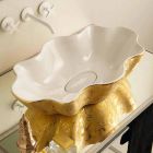 Lavabo di design da appoggio in ceramica bianco e oro made Italy Cubo Viadurini