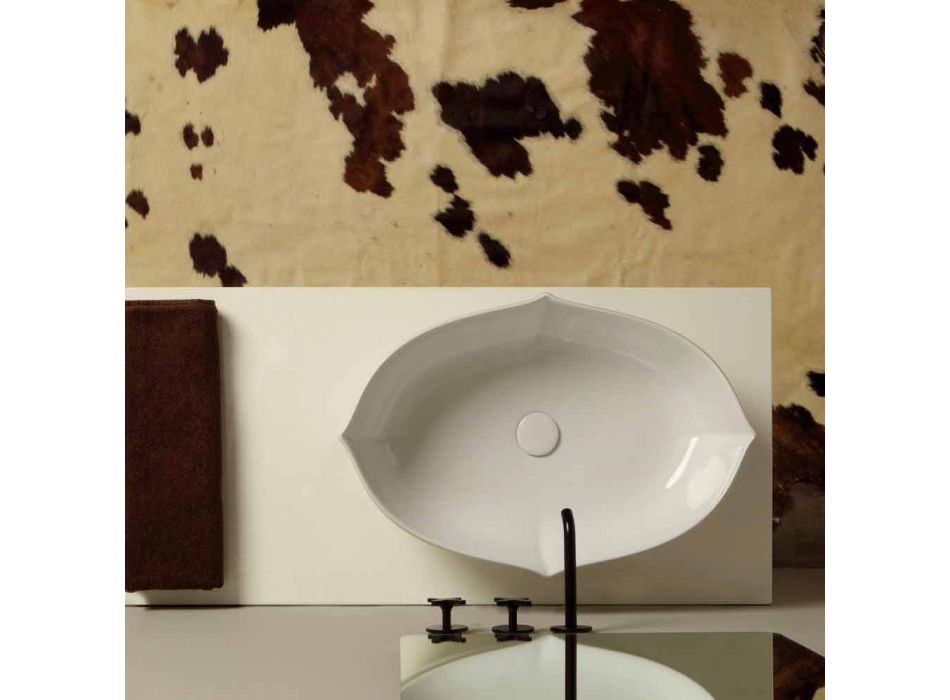 Lavabo di design da appoggio in ceramica bianco made in italy Oscar Viadurini