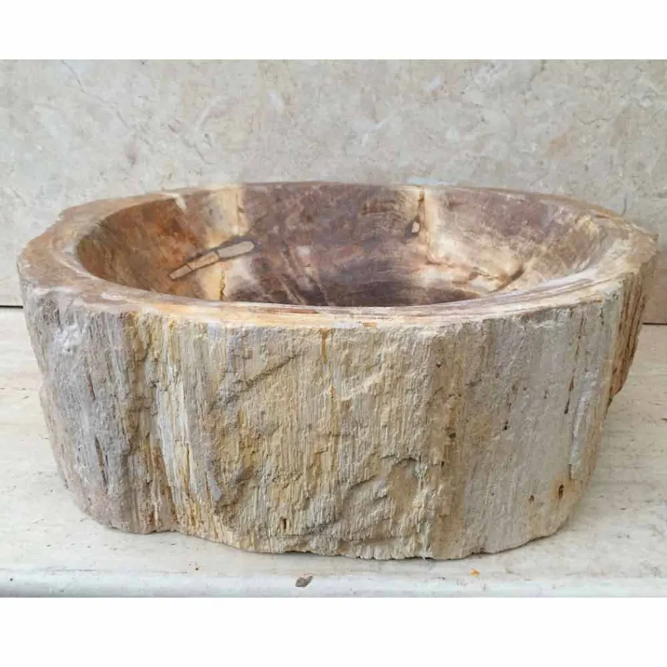 Lavabo di design da appoggio in legno fossile Star Big, fatto a mano Viadurini