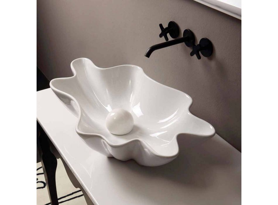 Lavabo di design moderno da appoggio ceramica bianco made Italy Rayan Viadurini