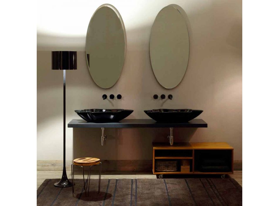 Lavabo di design moderno da appoggio ceramica nero made Italy Rayan Viadurini