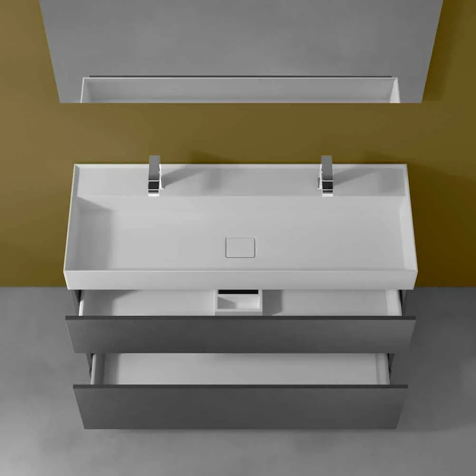 Lavabo Doppio con Mobile da Terra Design da Bagno Moderno in Laminato - Pompei Viadurini