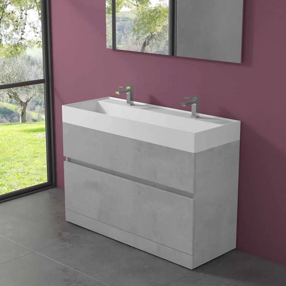 Lavabo Doppio con Mobile da Terra Design da Bagno Moderno in Laminato - Pompei Viadurini