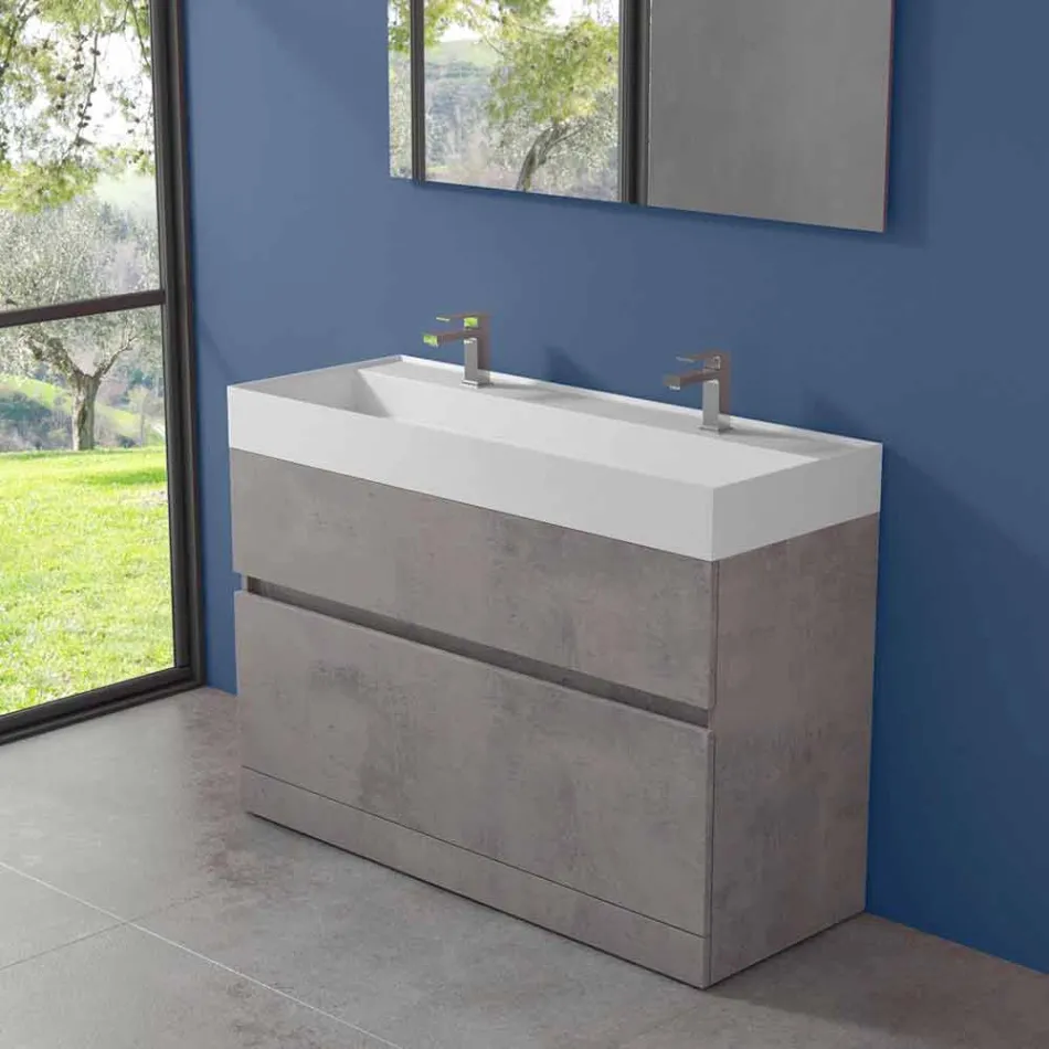 Lavabo Doppio con Mobile da Terra Design da Bagno Moderno in Laminato - Pompei Viadurini