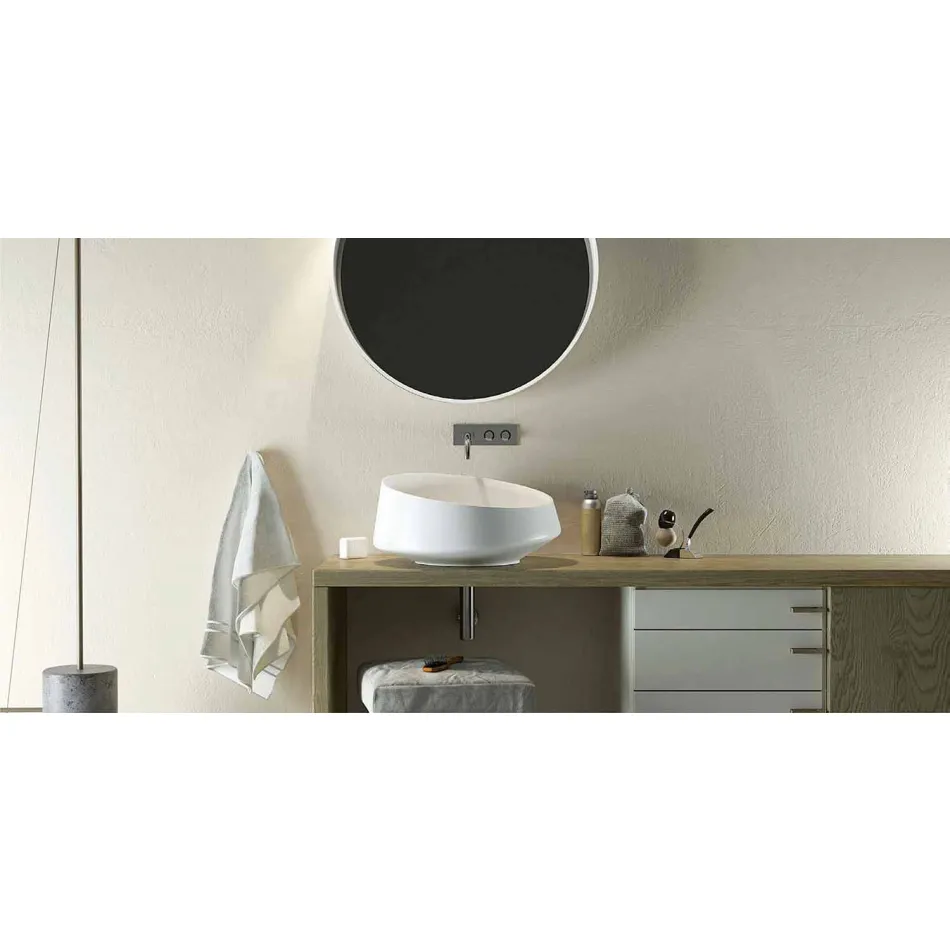 Lavabo freestanding da appoggio in Solid Surface fatto in Italia,Dongo Viadurini