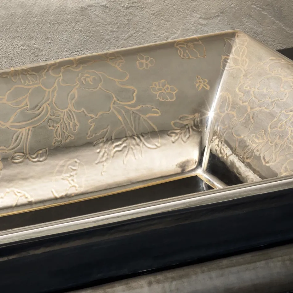 Lavabo Fuso a Mano in Fire Clay con Decori Colorati Made in italy - Aulente Viadurini