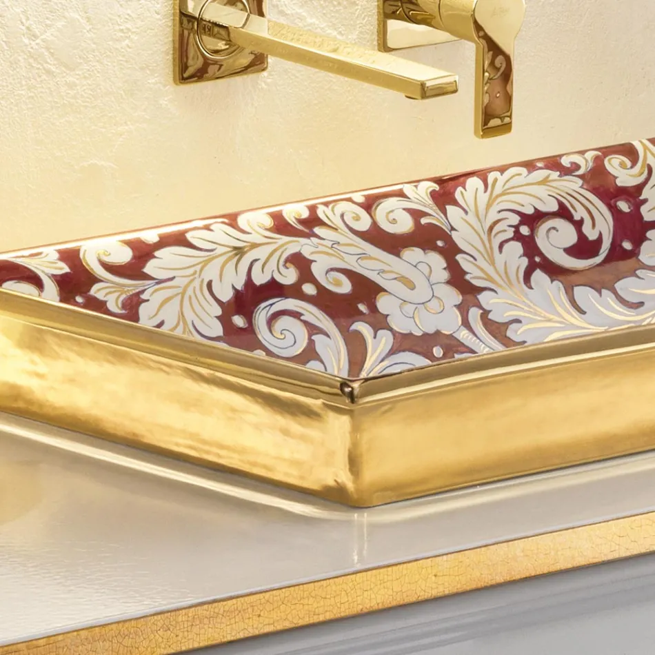 Lavabo Fuso a Mano in Fire Clay con Decori Colorati Made in italy - Aulente Viadurini