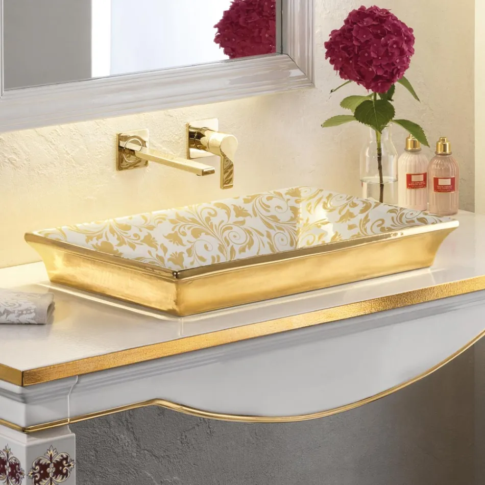 Lavabo Fuso a Mano in Fire Clay con Decori Colorati Made in italy - Aulente Viadurini