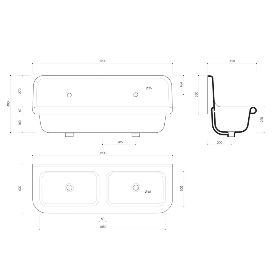 Lavabo in ceramica colorata vintage a doppia vasca con base sospesa Danny Viadurini