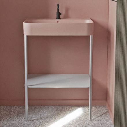 Lavabo in Ceramica con Struttura a Terra con Ripiano Made in Italy - Graffa Viadurini