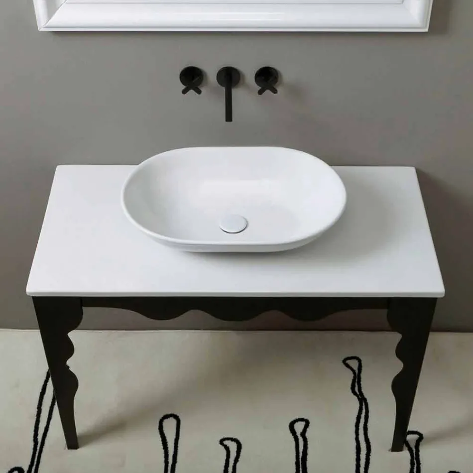Lavabo in ceramica di design moderno da appoggio made in Italy Viadurini