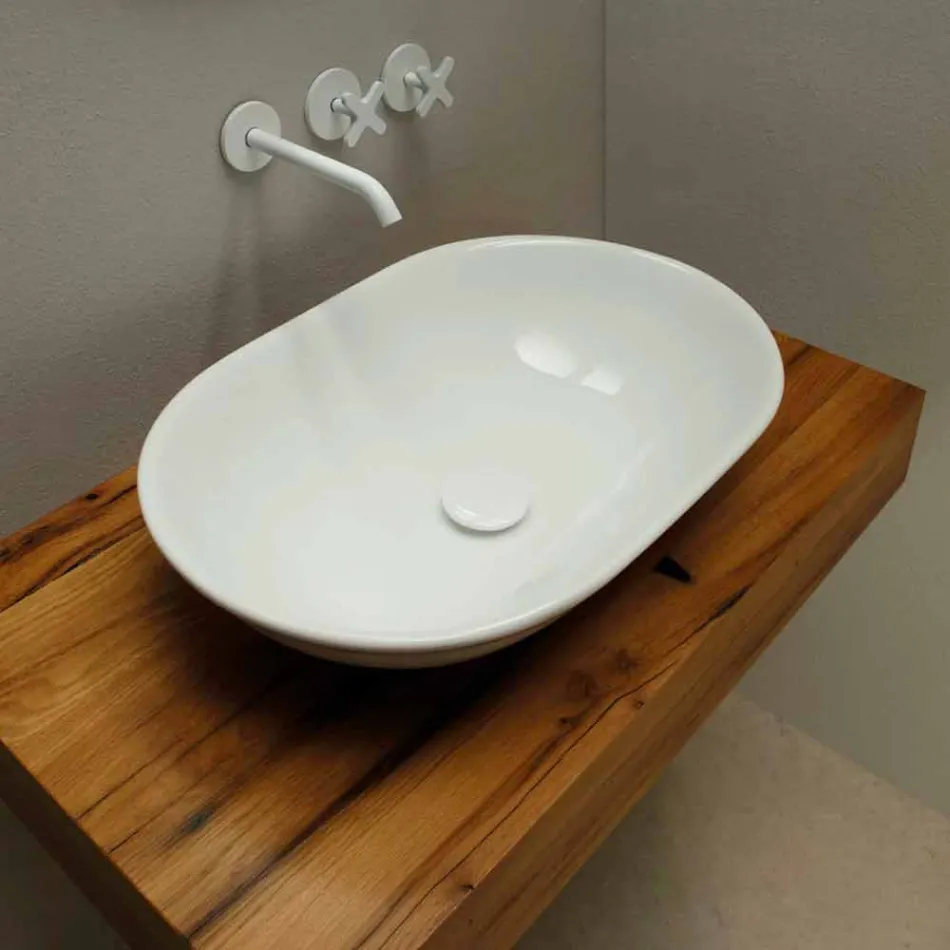 Lavabo in ceramica di design moderno da appoggio made in Italy Viadurini