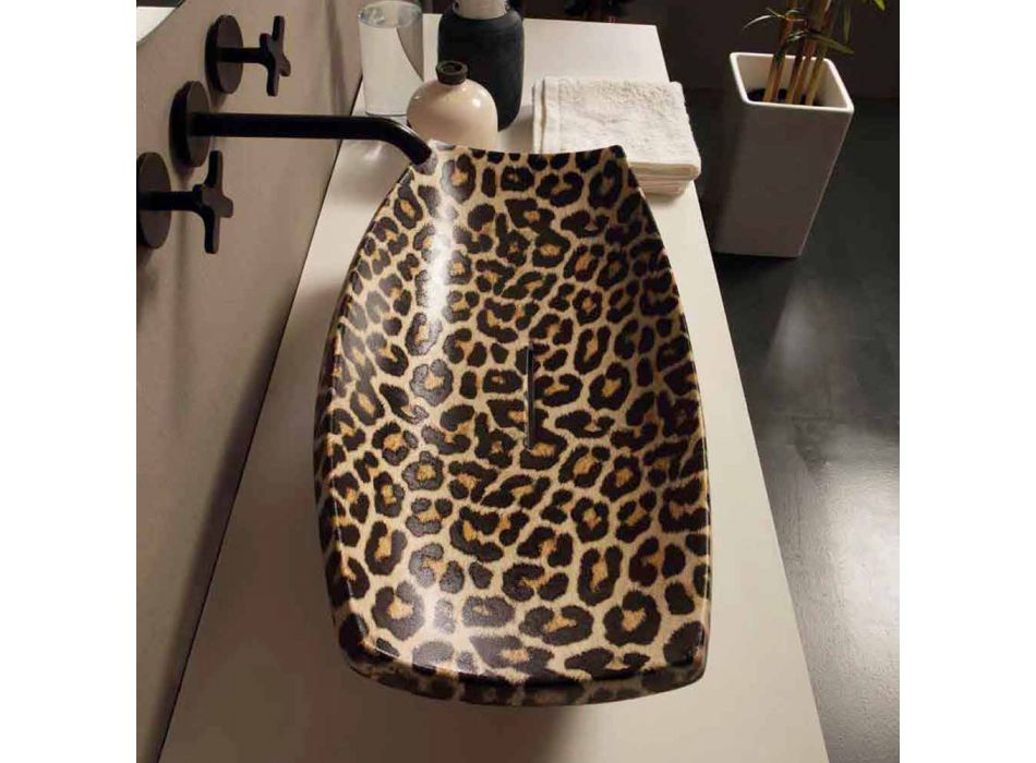 Lavabo in ceramica ghepardo da appoggio di design made in Italy Laura Viadurini