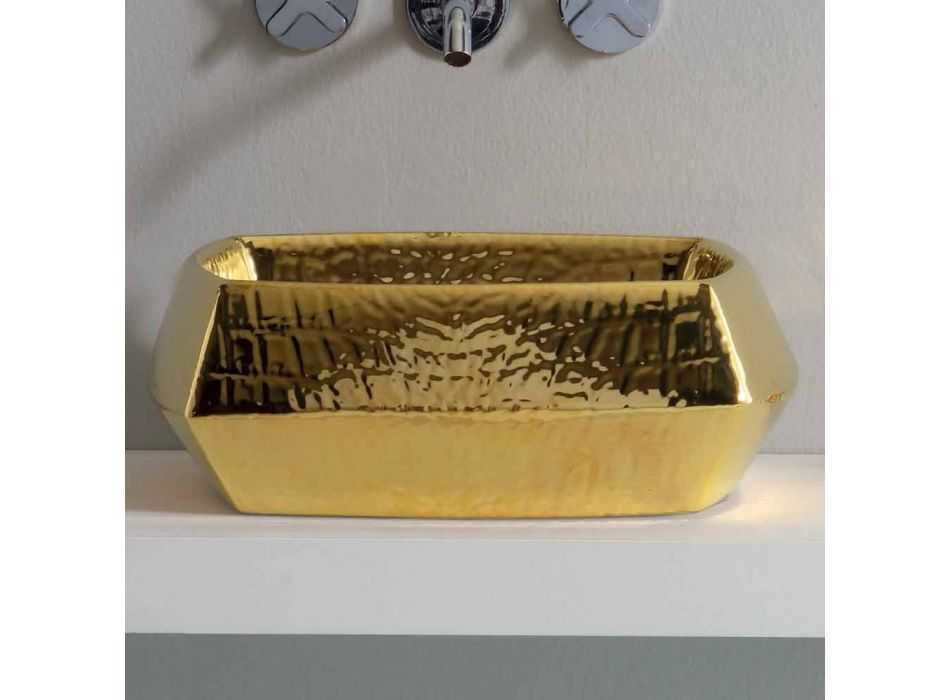 Lavabo in ceramica oro da appoggio moderno prodotto in Italia Simon Viadurini