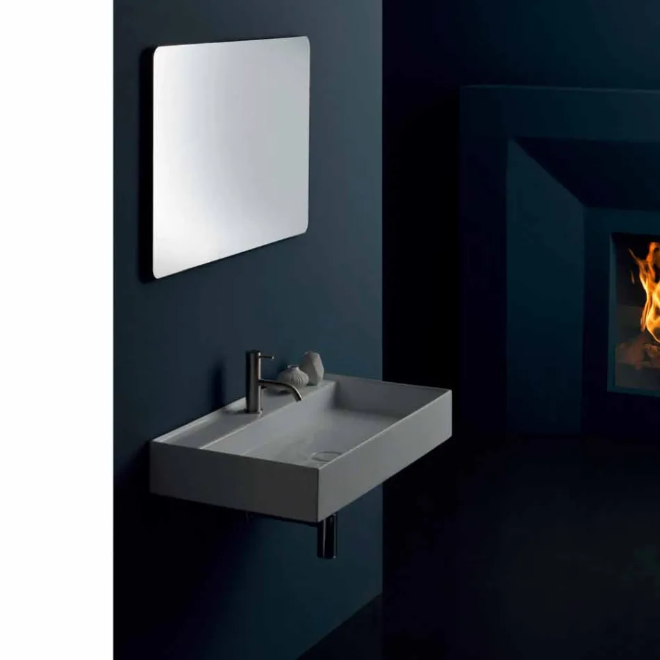 Lavabo in ceramica sospeso design moderno Sun 80x45 cm, made in Italy Viadurini