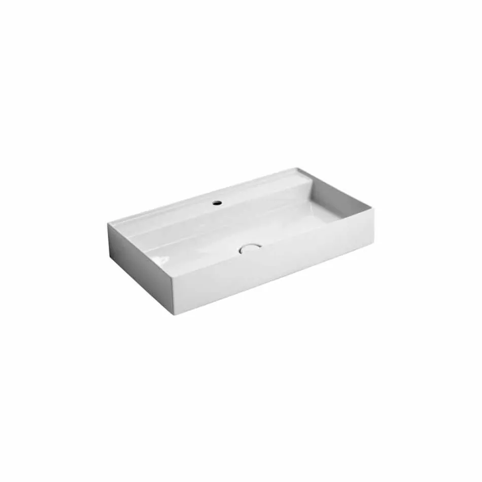 Lavabo in ceramica sospeso design moderno Sun 80x45 cm, made in Italy Viadurini