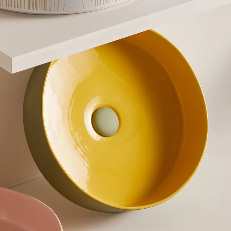 Lavabo in Grès Porcellanato di Diverse Finiture Made in italy - Busta Viadurini