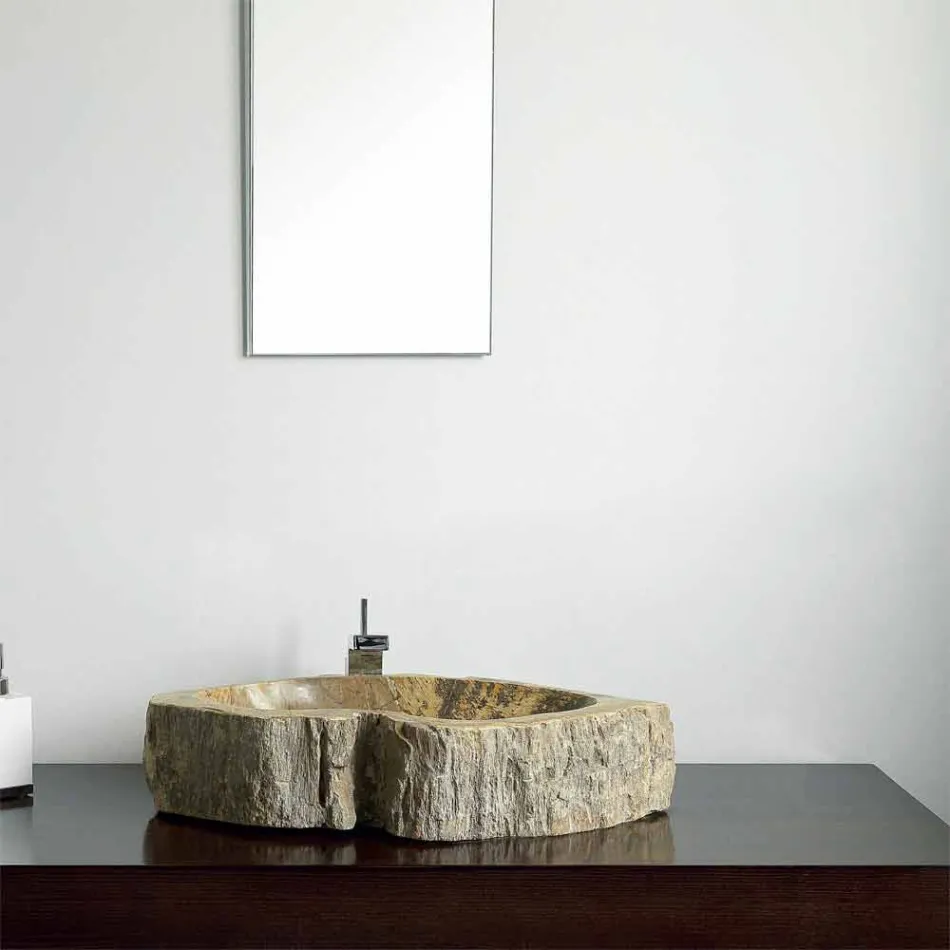 Lavabo in legno Fossile da appoggio Goa pezzo unico Viadurini