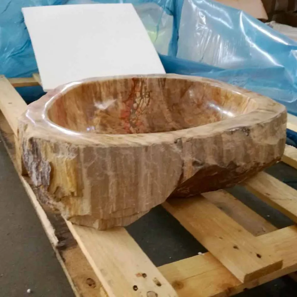 Lavabo in legno Fossile da appoggio Goa pezzo unico Viadurini
