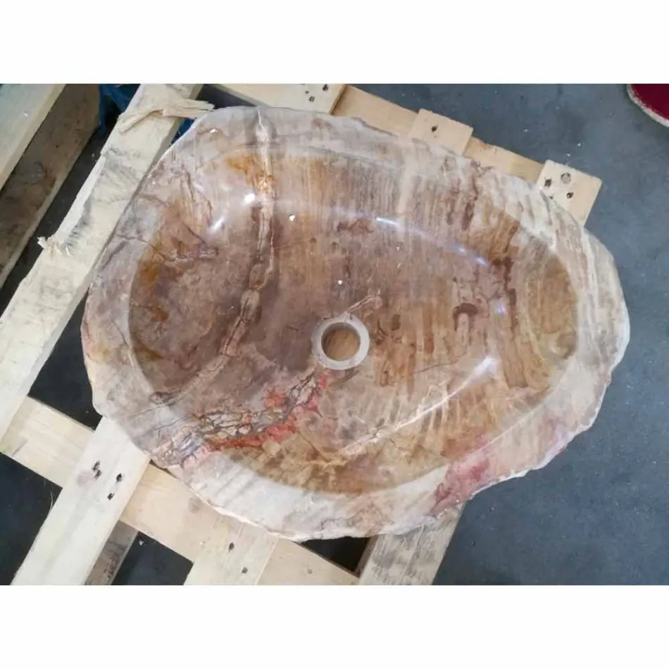 Lavabo in legno Fossile da appoggio Goa pezzo unico Viadurini