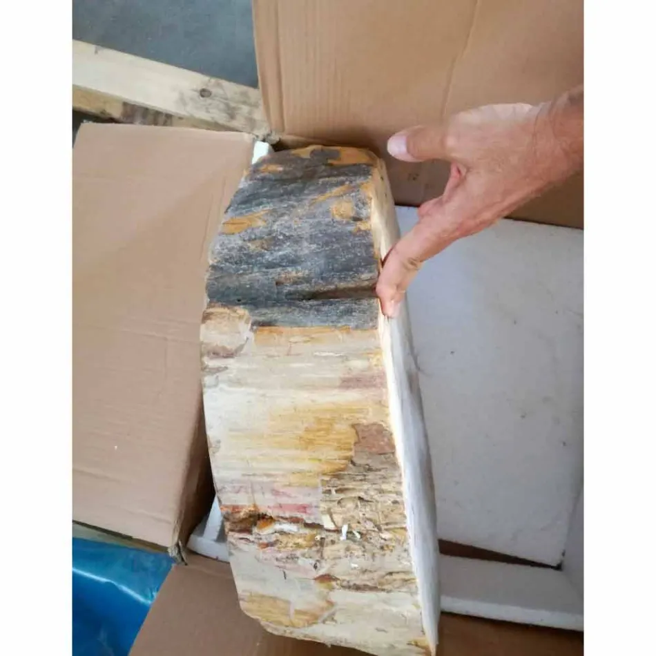 Lavabo in legno Fossile da appoggio Goa pezzo unico Viadurini