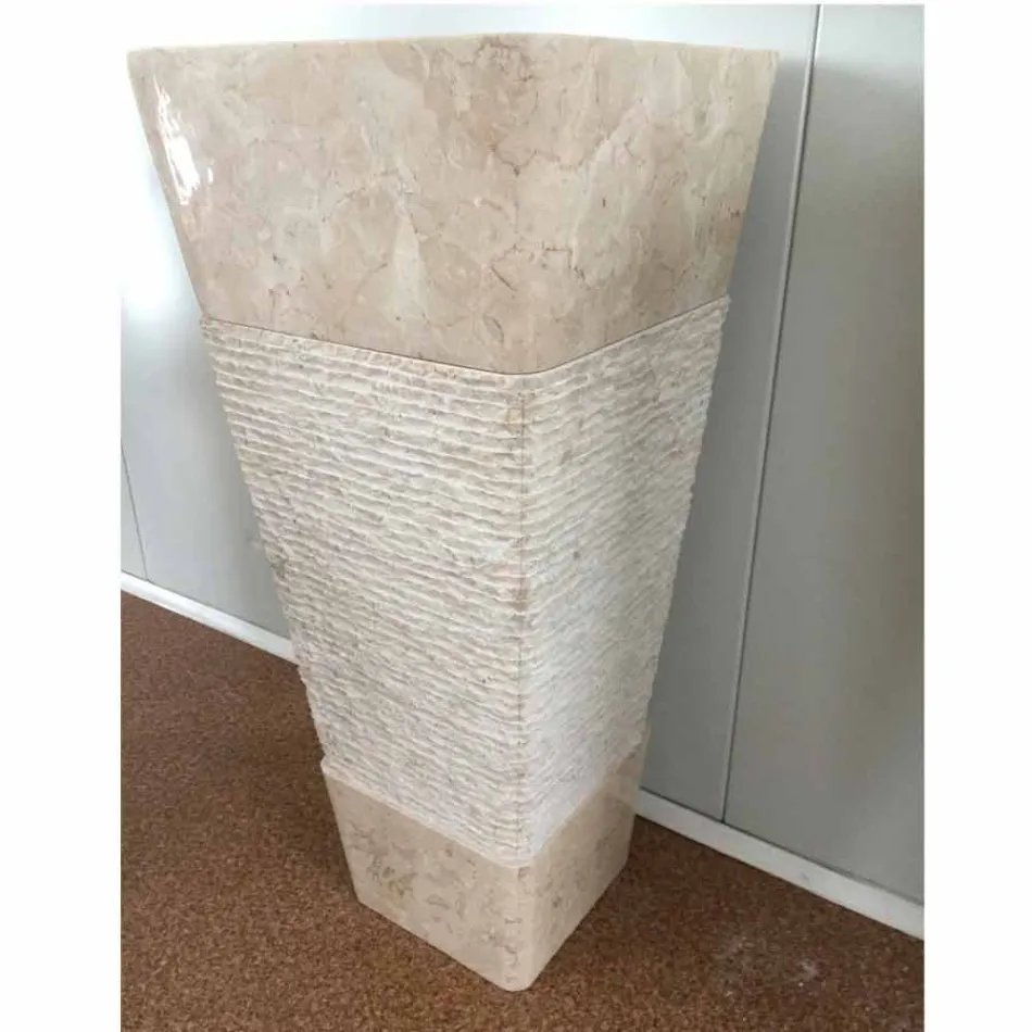 Lavabo in pietra naturale a colonna Robin, bianco pezzo unico Viadurini