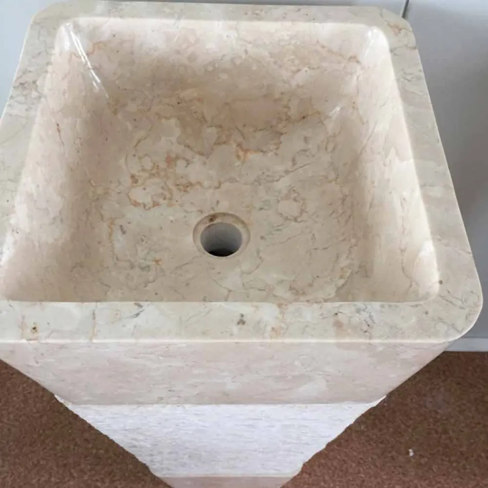 Lavabo in pietra naturale a colonna Robin, bianco pezzo unico Viadurini