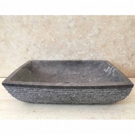 Lavabo in pietra naturale da appoggio grigio scuro Jero, design Viadurini