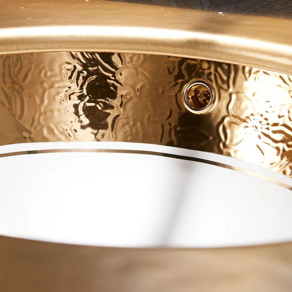 Lavabo Incassato in Fire Clay con Banda in Diverse Finiture Made in italy - Erioli Viadurini