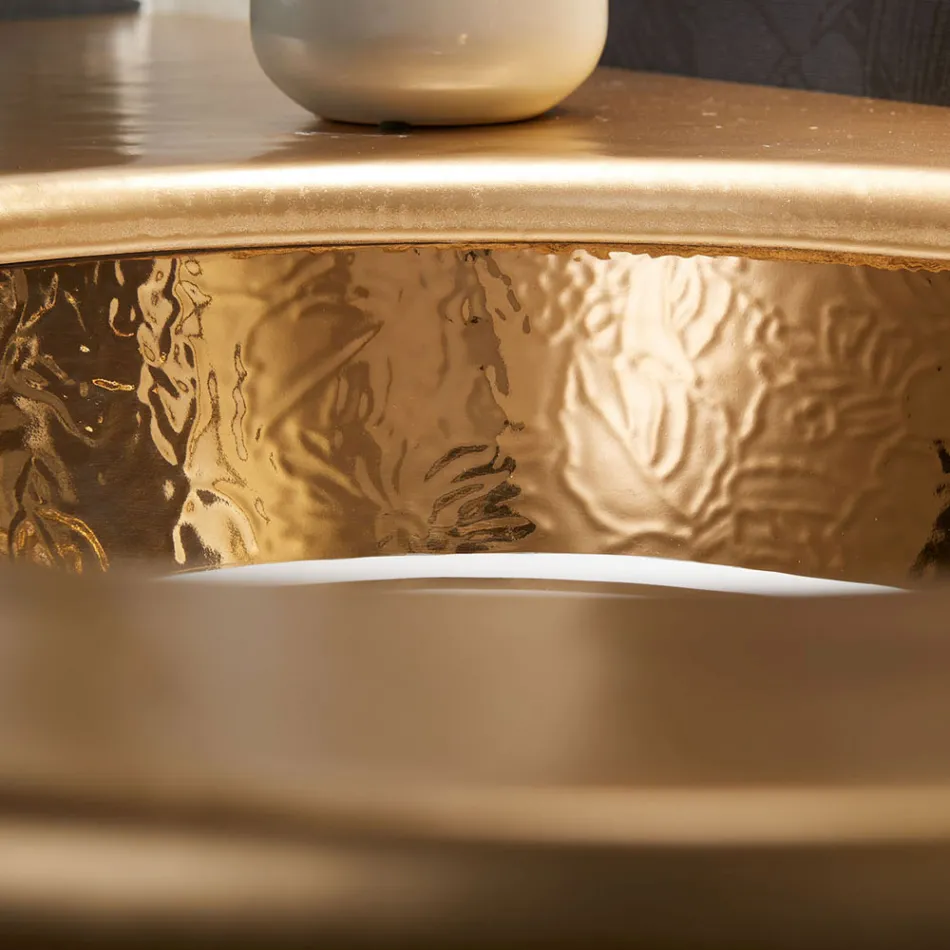 Lavabo Incassato in Fire Clay con Banda in Diverse Finiture Made in italy - Erioli Viadurini