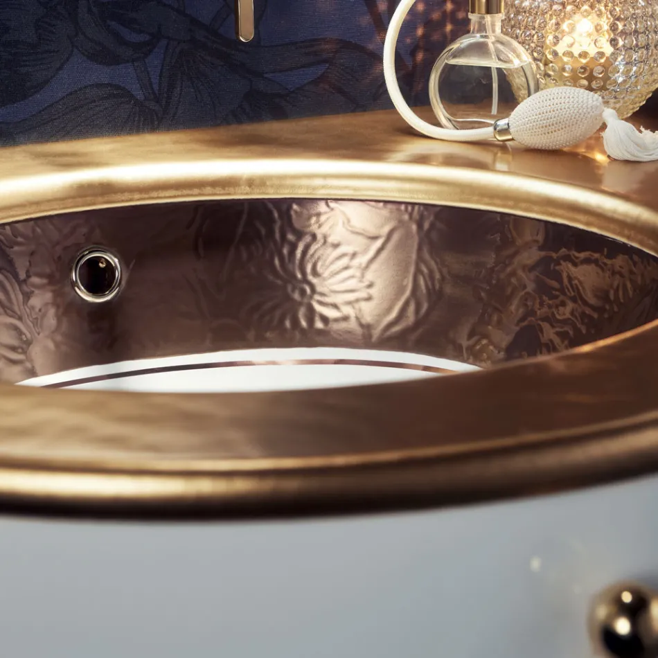 Lavabo Incassato in Fire Clay con Banda in Diverse Finiture Made in italy - Erioli Viadurini