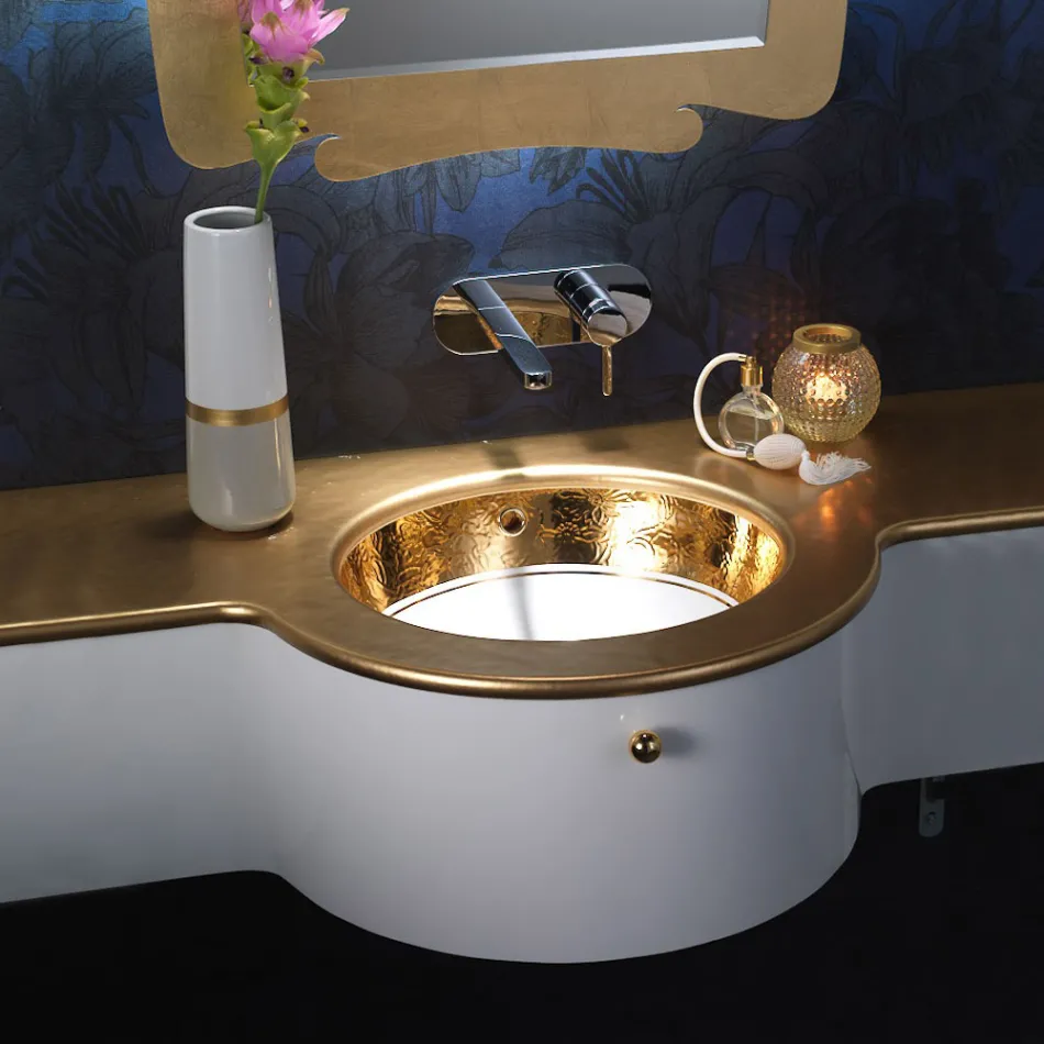 Lavabo Incassato in Fire Clay con Banda in Diverse Finiture Made in italy - Erioli Viadurini