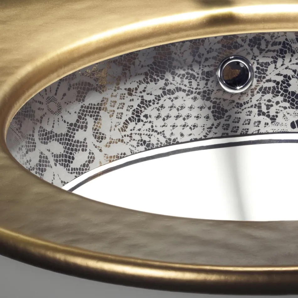 Lavabo Incassato in Fire Clay con Banda in Pizzo Platino Made in italy - Erioli Viadurini