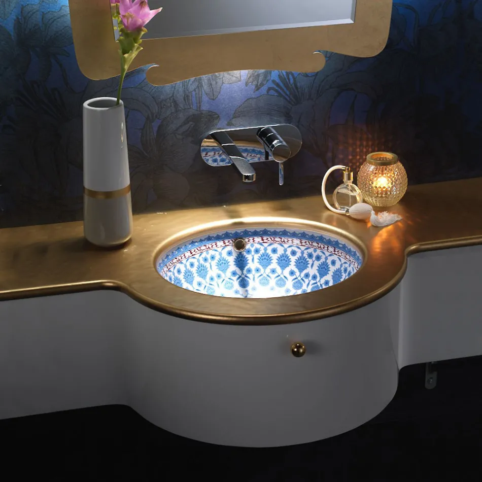 Lavabo Incassato in Fire Clay con Decoro Marrakesh Made in italy - Erioli Viadurini