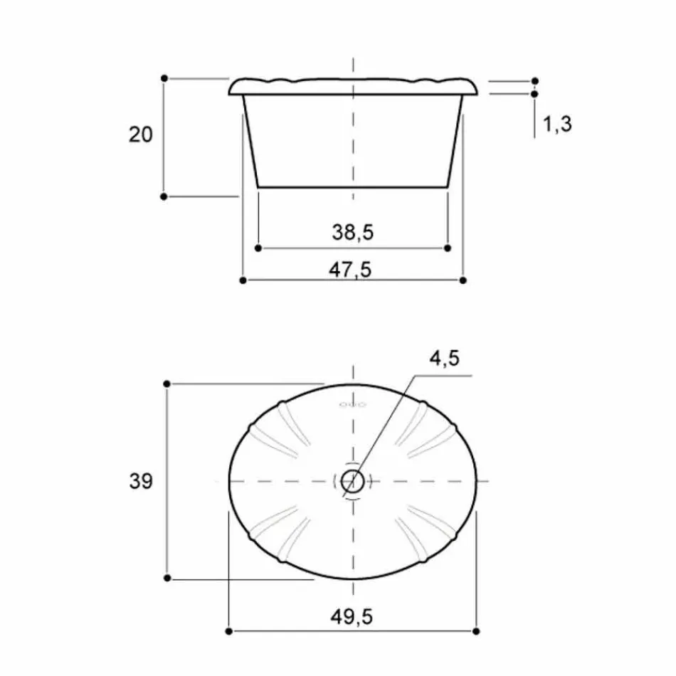 Lavabo incasso in porcellana classico fatto a mano in Italia, Santiago Viadurini