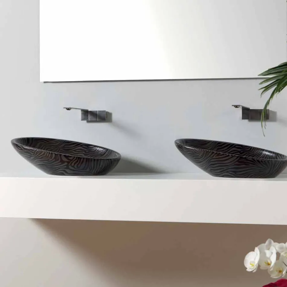 Lavabo moderno da appoggio ceramica zebrata argento made Italy Glossy Viadurini