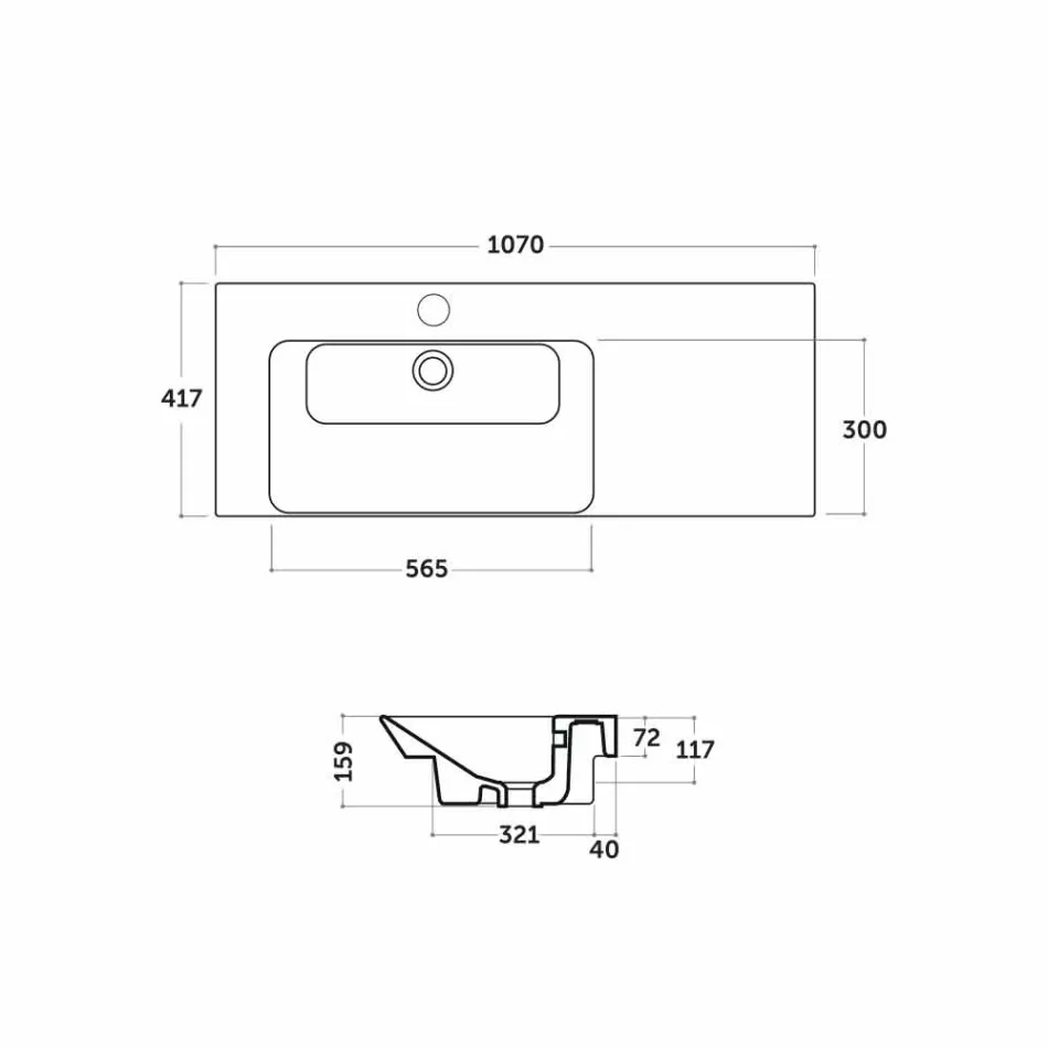 Lavabo Moderno da Appoggio e Incasso Sinistro in Ceramica Maida Viadurini