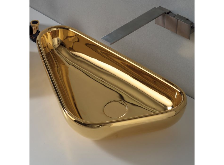 Lavabo moderno da appoggio in ceramica oro fatto in Italia Sofia Viadurini
