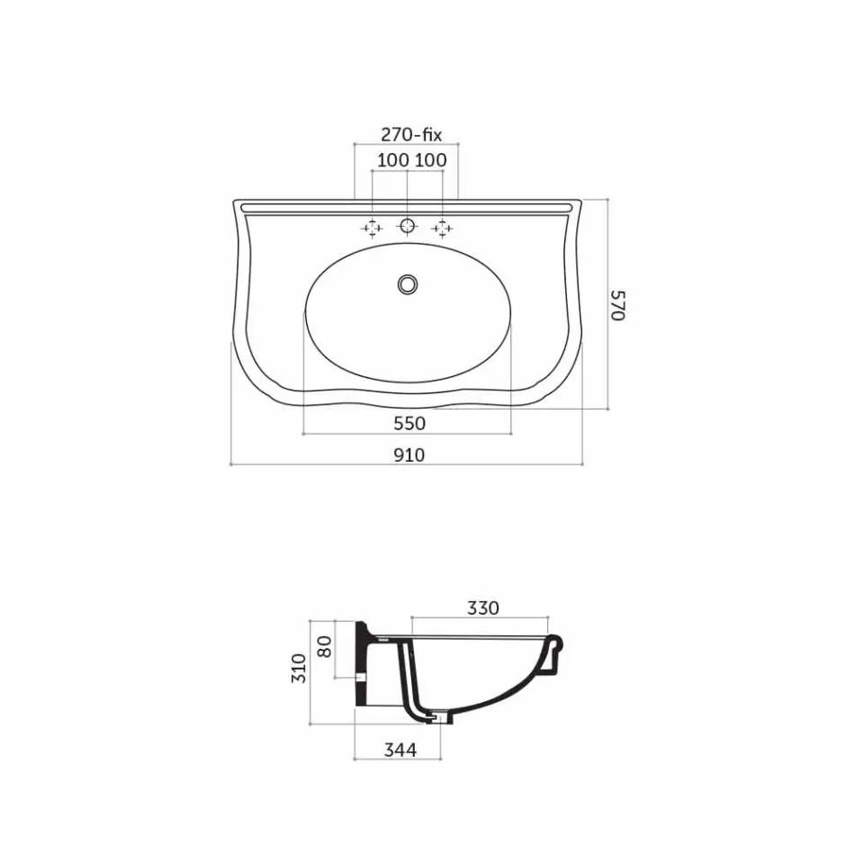 Lavabo Moderno da Parete con o senza Gambe, L90 cm in Ceramica Avise Viadurini
