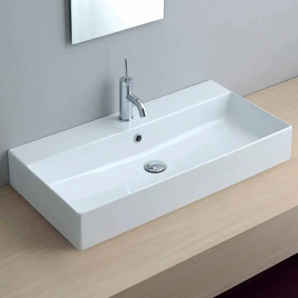 Lavabo Monoforo da Appoggio o Parete in Ceramica Colarata Leivi Viadurini