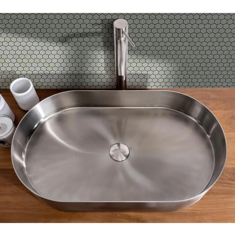 Lavabo Ovale da Appoggio in Acciaio Inox in Diverse Finiture - Anemone Viadurini