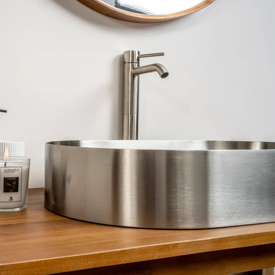Lavabo Ovale da Appoggio in Acciaio Inox in Diverse Finiture - Anemone Viadurini