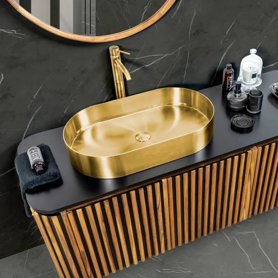Lavabo Ovale da Appoggio in Acciaio Inox in Diverse Finiture - Anemone Viadurini