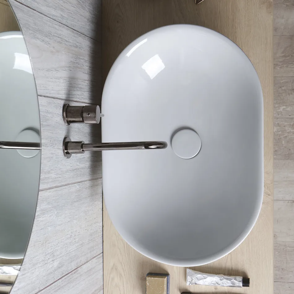 Lavabo Ovale da Appoggio in Ceramica Colorata Lucida Made in Italy - Nelly Viadurini