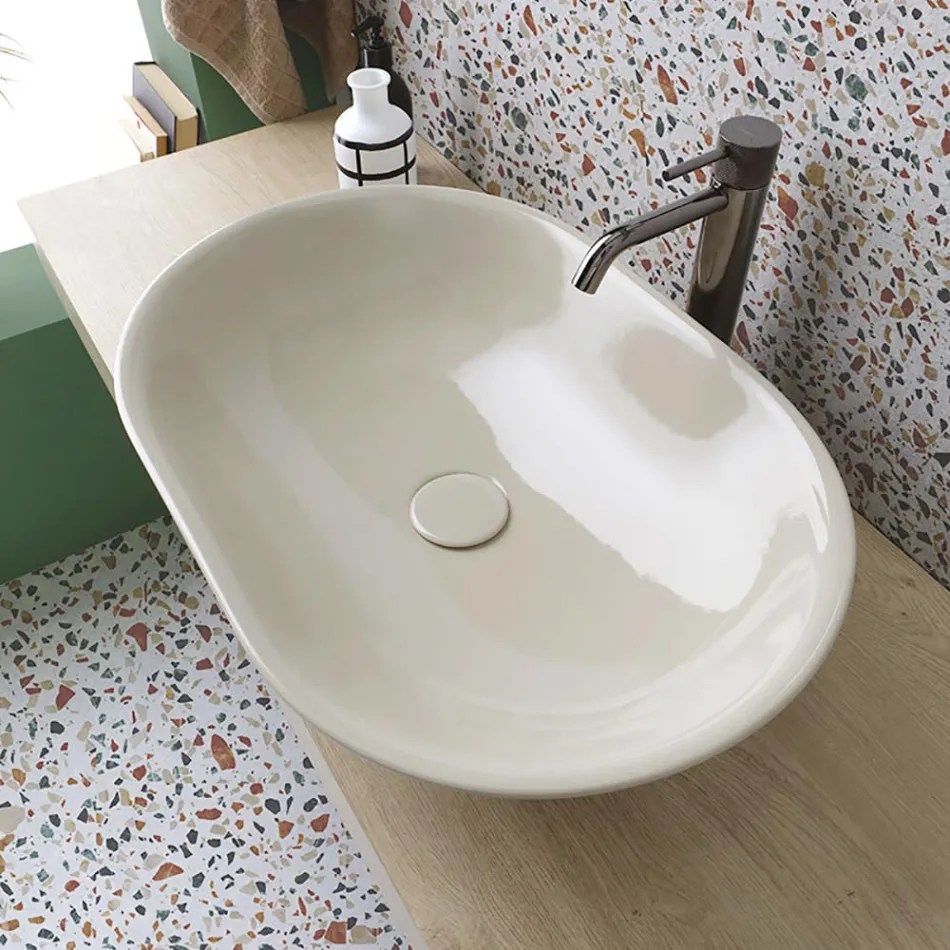Lavabo Ovale da Appoggio in Ceramica Colorata Lucida Made in Italy - Nelly Viadurini