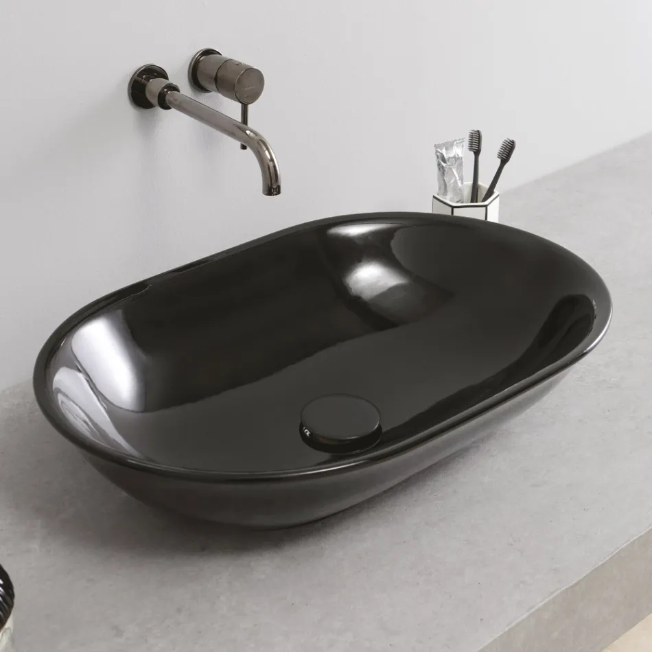 Lavabo Ovale da Appoggio in Ceramica Colorata Lucida Made in Italy - Nelly Viadurini