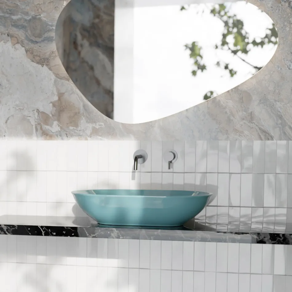Lavabo Ovale da Appoggio in Ceramica Lucida L 58 cm Made in Italy - Nelly Viadurini
