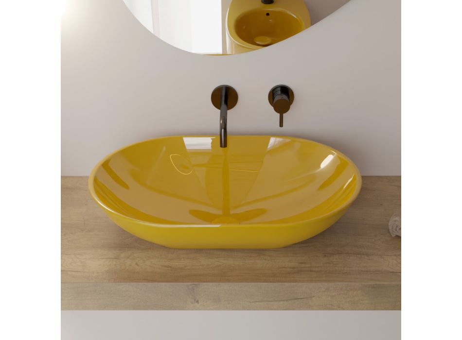 Lavabo Ovale da Appoggio in Ceramica Lucida L 58 cm Made in Italy - Nelly Viadurini
