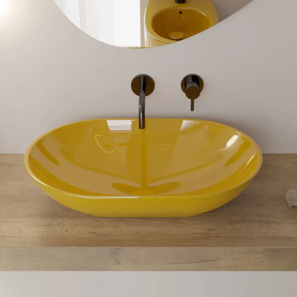 Lavabo Ovale da Appoggio in Ceramica Lucida L 58 cm Made in Italy - Nelly Viadurini